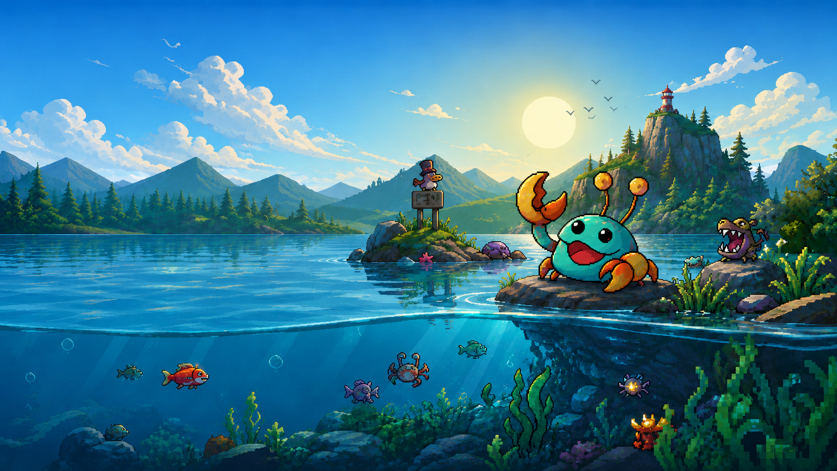 Everything is Crab pixel art landscape